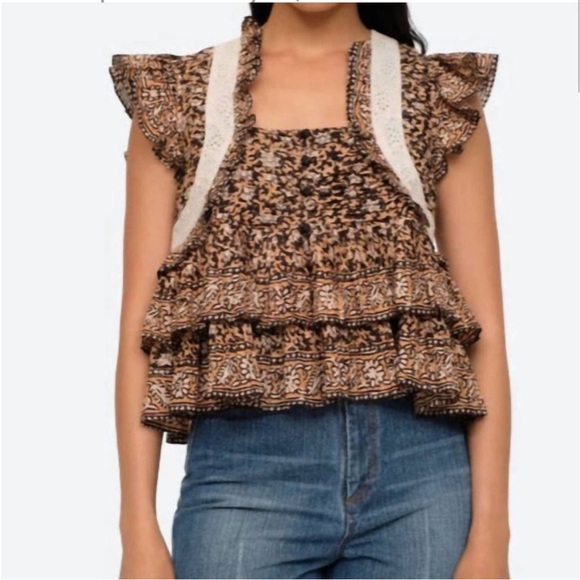 Sea New York Tops - Sea New York Irina Top Sz S Eyelet Lace Blouse Black Brown White Embroidered